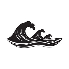 silhouette of black waves icon logo on white background
