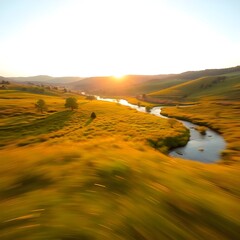 Serene Nature Landscape with Mountains, River, and Sunset Sky &ndash; Ideal Background for Design and Print, Generated AI