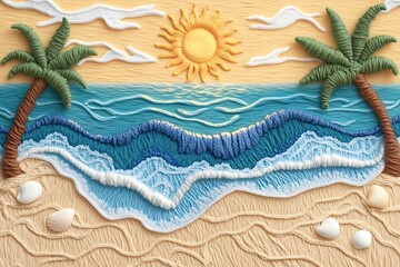 Tropical beach sunset with clay art. (2)