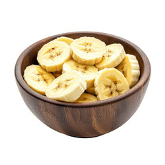 Sliced bananas in a wooden bowl healthy snack food fruit dessert isolated on a transparent background