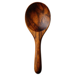 A single empty wooden spoon with a dark wood grain pattern presented in a top down view isolated on transparent background