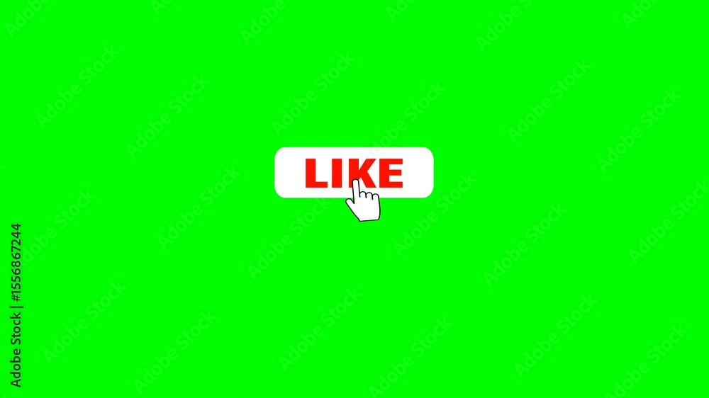 Aufkleber a hand cursor icon is clicking the like button on a green background.