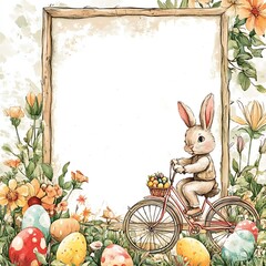Easter Bunny Bicycle Spring Floral Frame.