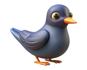 A cute cartoon bird with big eyes isolated on transparent background