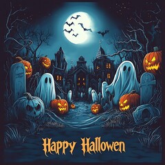 Spooky Halloween graveyard scene.