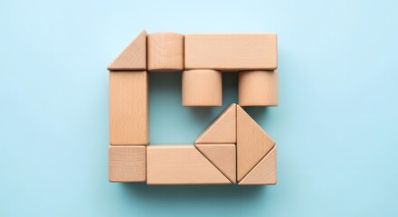 Obraz premium Building Blocks of Imagination: A Creative Assembly of Wooden Shapes for Playful Learning and Conceptual Design, Encouraging Innovation and Exploration