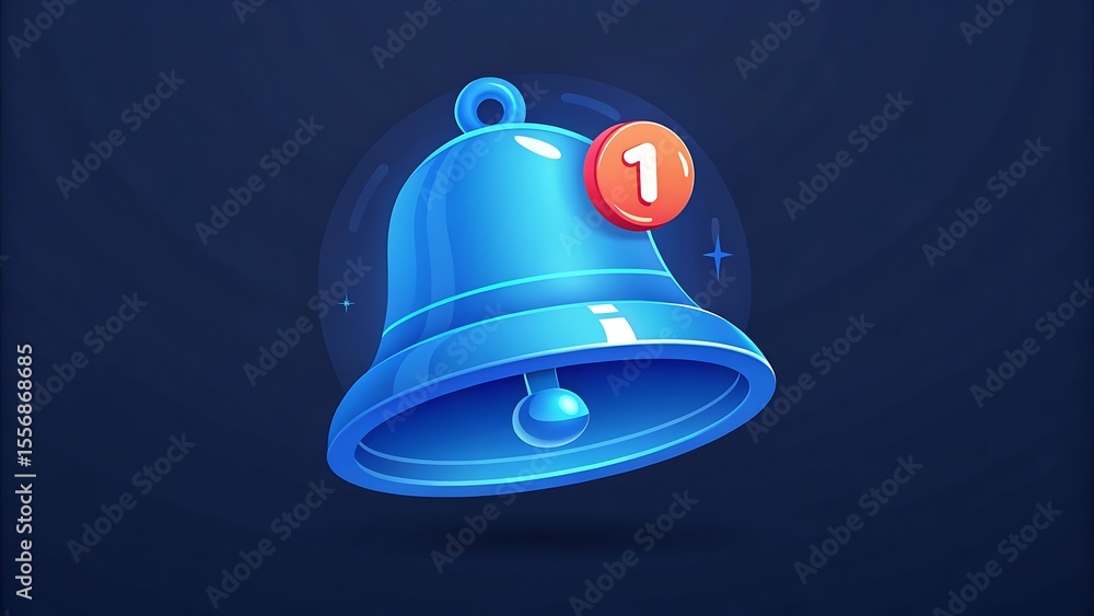 Poster a blue bell with a red notification badge indicating a new message on a dark blue background ai gene