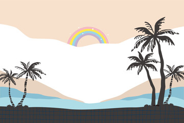 Palm tree silhouette background illustration, beautiful tropical landscape.