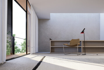 Modern Minimalist Interior with Natural Light. 3D illustration