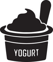 Whimsical Yogurt Cup Illustration A Simple Black and White Design with Spoon and Bold YOGURT Lettering
