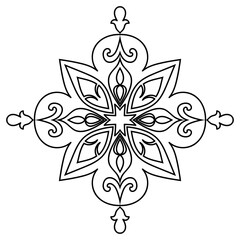 Mandala lines for coloring. Simple abstract flowers.