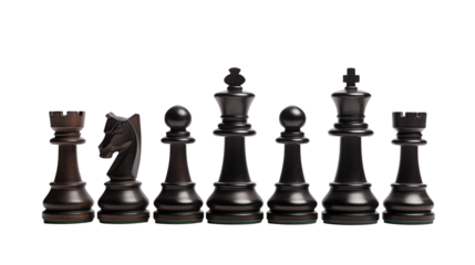 Black chess pieces are strategically aligned Isolated on transparent Background