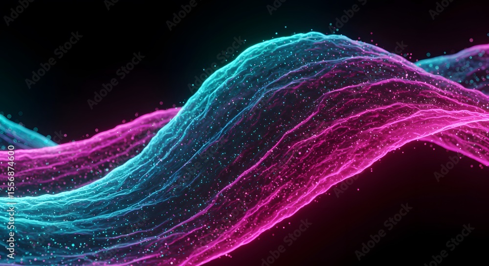 Poster abstract fractal light waves illuminate a colorful, swirling space pattern with glowing lines and a 