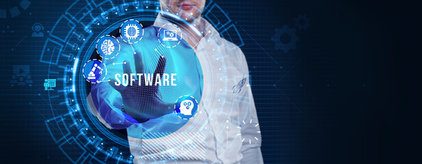 Software development and business process automation, internet and technology concept on virtual...