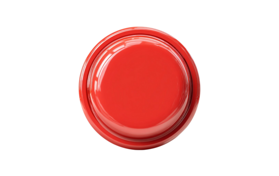 Shiny red button on transparent background representing interface element