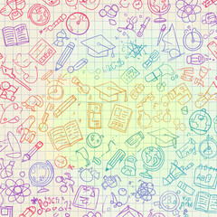 Rainbow Doodle Back to School Seamless Pattern