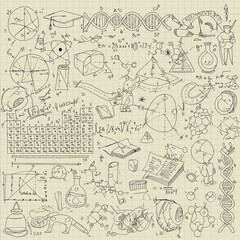 Fototapeta premium Whimsical Science Doodle Collection: A Hand-Drawn Illustration of Scientific Concepts