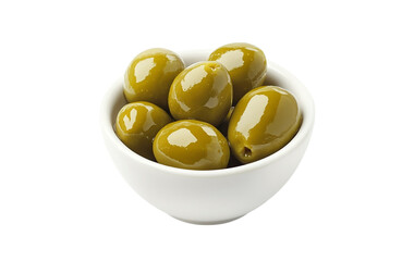 Bowl of green olives isolated on transparent background