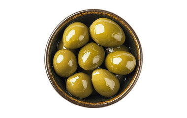 Bowl of green olives isolated on transparent background