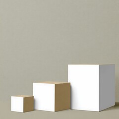 Three white and tan display pedestals