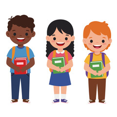 Fototapeta premium Diverse Happy Children with Backpacks and Books Ready for School