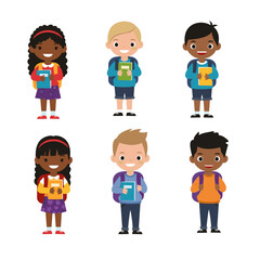Diverse Group of Happy School Children with Backpacks and Books