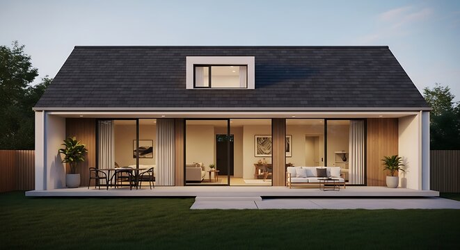 Modern House with Open Patio and Green Lawn Exterior
