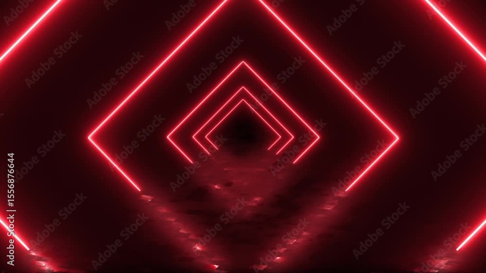 Poster abstract red neon diamond shape tunnel loop on dark background for futuristic design