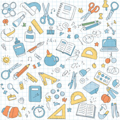 Back to School: Colorful Doodle Stationery and Supplies Pattern