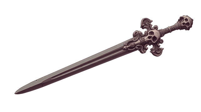Dark steel greatsword with skull-shaped guard,  medieval weapon isolated