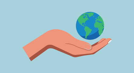 Minimal Hand Holding Earth Clean Vector Symbol of Care