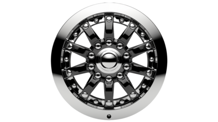 Chrome car wheel shines brilliantly Isolated on transparent Background , ready for automotive designs.