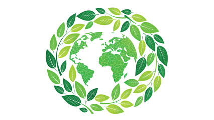 A minimalist vector logo combining a stylized Earth globe with a green leaf wrapping around or partially forming the planet.