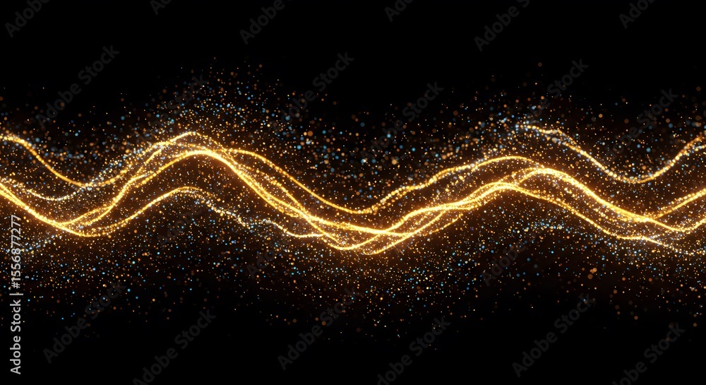 Poster dynamic glowing lines and colorful light waves create an abstract, futuristic fractal design perfect
