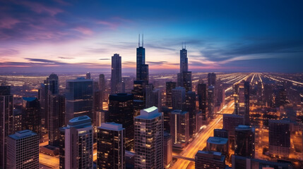 chicago skyline at sunset