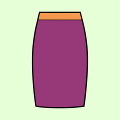 A purple skirt with an orange waist band isolated on green backdrop