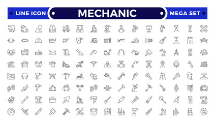 Mechanic Outline icon set. Repair worker sign. Industrial technician with wrench symbol. Maintenance and service tradesman pictogram. Workshop and professional expertise.