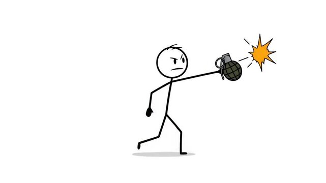 Stick figure throwing grenade animation