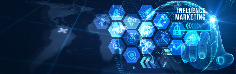 Business, Technology, Internet and network concept. Influencer marketing plan. Social Media strategy concept. 3d illustration