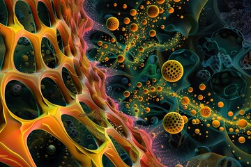 D enzyme interacting with substrate, molecular biology close-up render