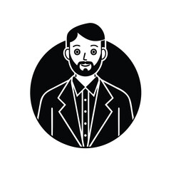 Monochrome illustration of a man with a beard wearing a business suit