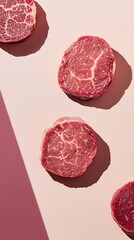 Raw Beef Steaks with Pink Background.