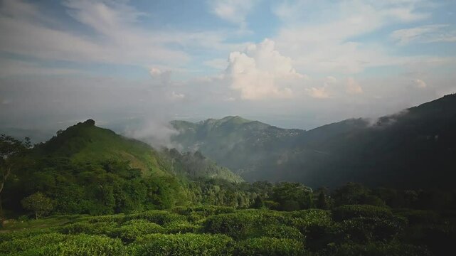The tranquil motion captures nature&rsquo;s serene rhythm, highlighting the harmony between rolling clouds and vibrant greenery.