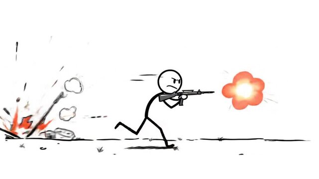 Stick figure character shooting gun cartoon animation