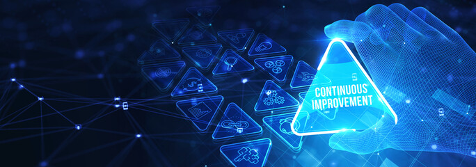 Business, technology, internet and network concept. Virtual screen of the future and sees the inscription: Continuous improvement. 3d illustration