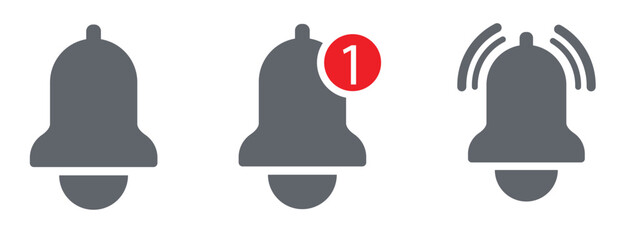 Notification bell icon for incoming inbox message. Vector ringing bell and notification number sign for alarm clock and smartphone application alert