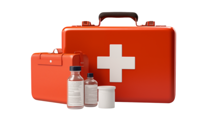 First aid kit with medicines for health and wellness, Isolated on transparent Background