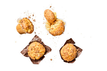 Delicious crumble topped muffins isolated on transparent background