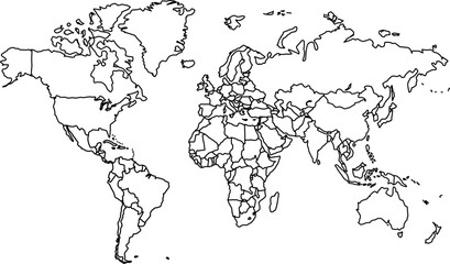 World map outline, blank map of the world without labels or borders