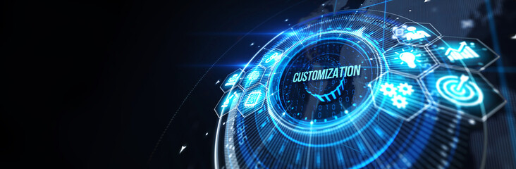 Business, technology, internet and network concept. Virtual screen of the future and sees the inscription: Customization. 3d illustration